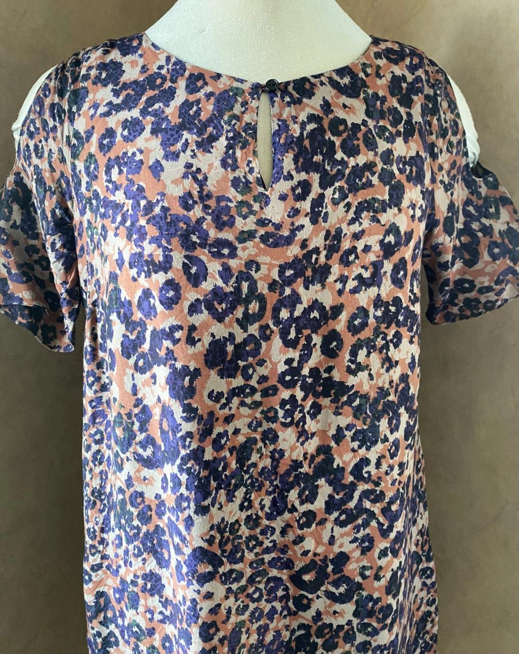 Vloeiende jurk Sud Express maat 40 roze & blauwe print – zijde & viscose, gedrukte schouders – photo 2